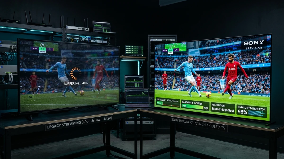 Comparativa de velocidad y estabilidad entre Ultra IPTV y la tecnología Anti-Cortes de IPTV Chile en televisor Smart TV 4K OLED